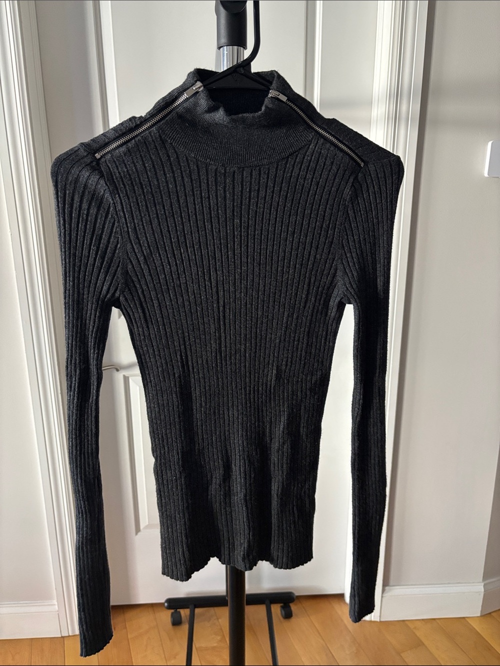 Express Black Ribbed Mock Neck Sweater with Shoulder Zips